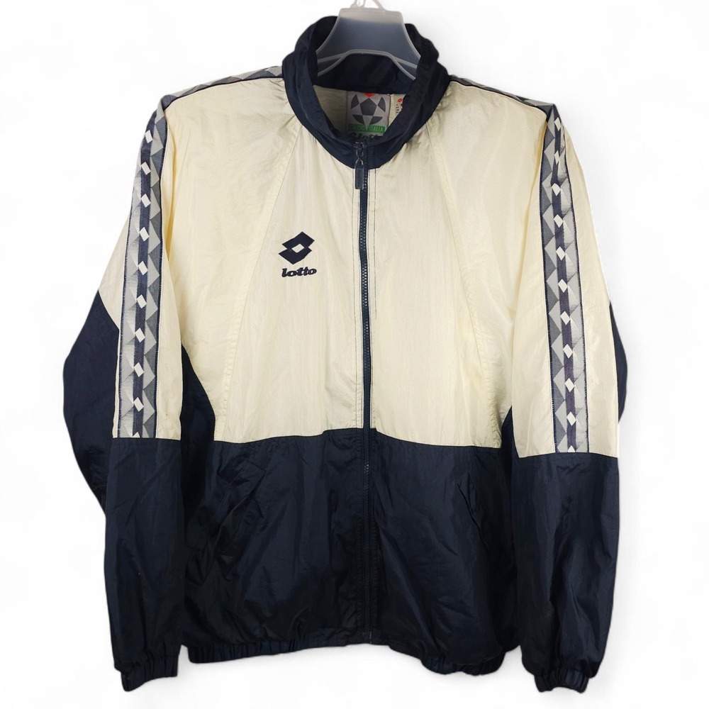 VTG 90s Lotto Calcio Italia Track Jacket Mens Medium Windbreaker Hooded Blue